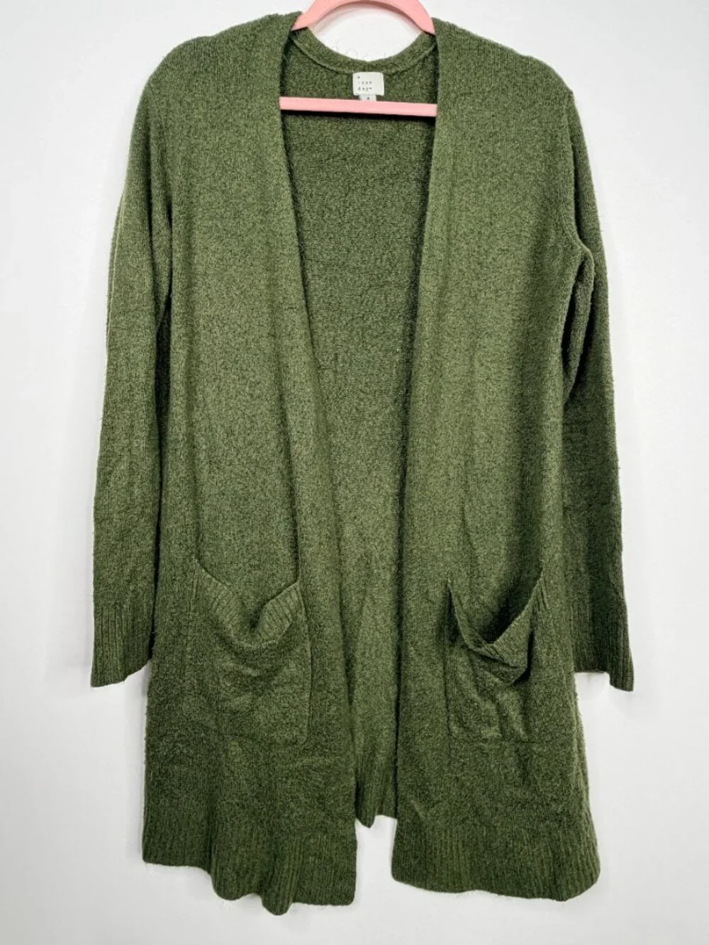 2/$30 a new day Open Duster Cardigan Patch Pockets Green Small #A3139